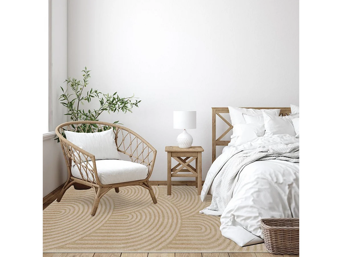 tapis grand salon 200x290 tissé beige rectangle motif géométrique CEROTEA