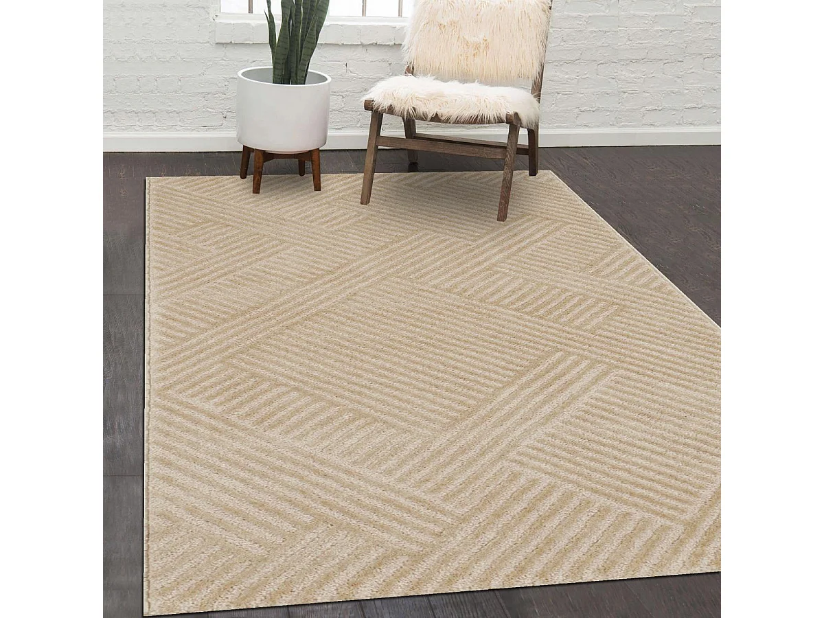 tapis couloir 80x300 tissé beige rectangle motif géométrique CEROTEO