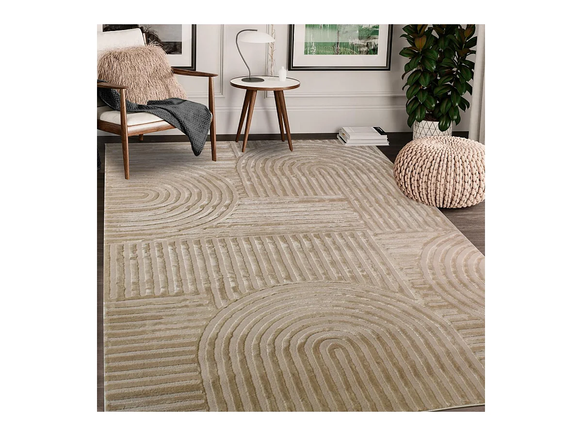 tapis salon 120x160 tissé beige rectangle motif géométrique CERABI