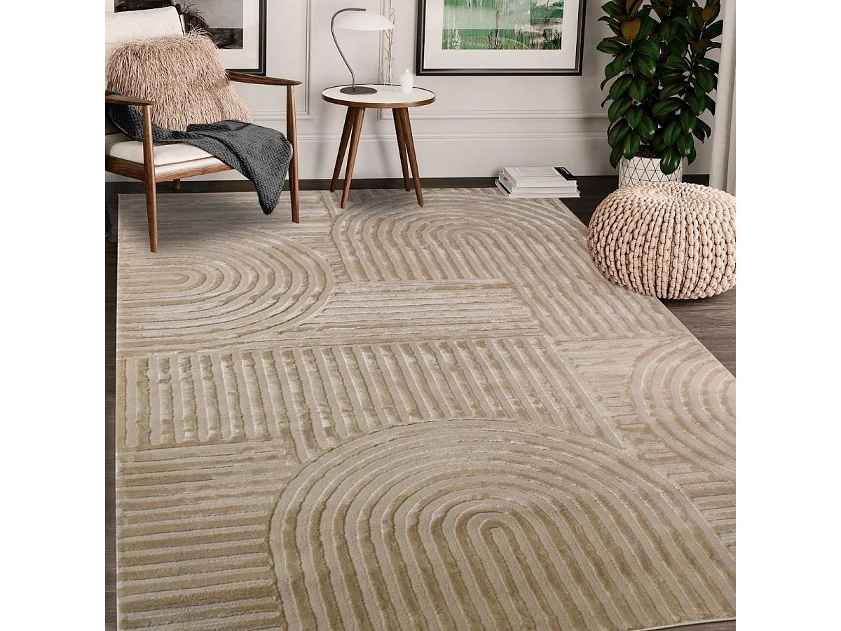 tapis couloir 80x300 tissé beige rectangle motif géométrique CERABI