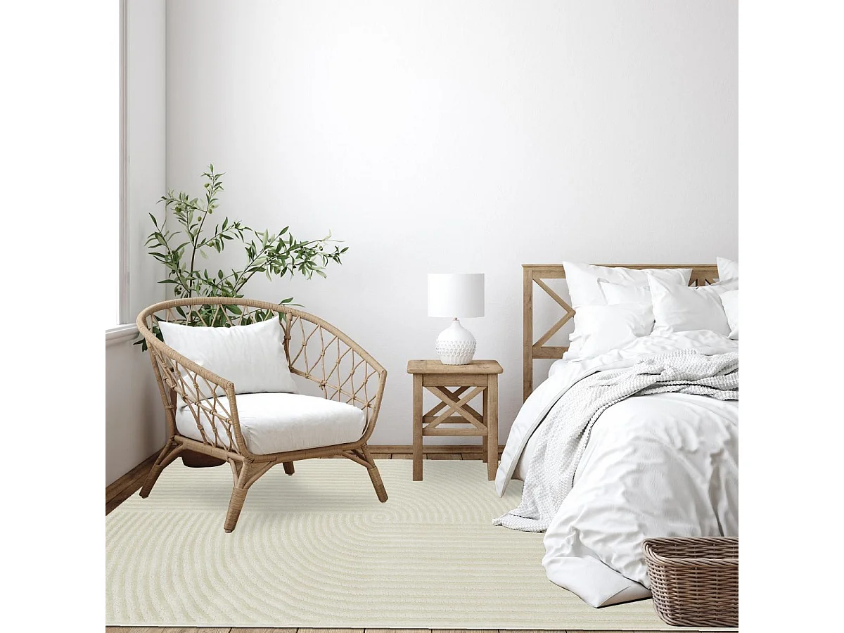 tapis grand salon 200x290 tissé crème rectangle motif géométrique CEROTI