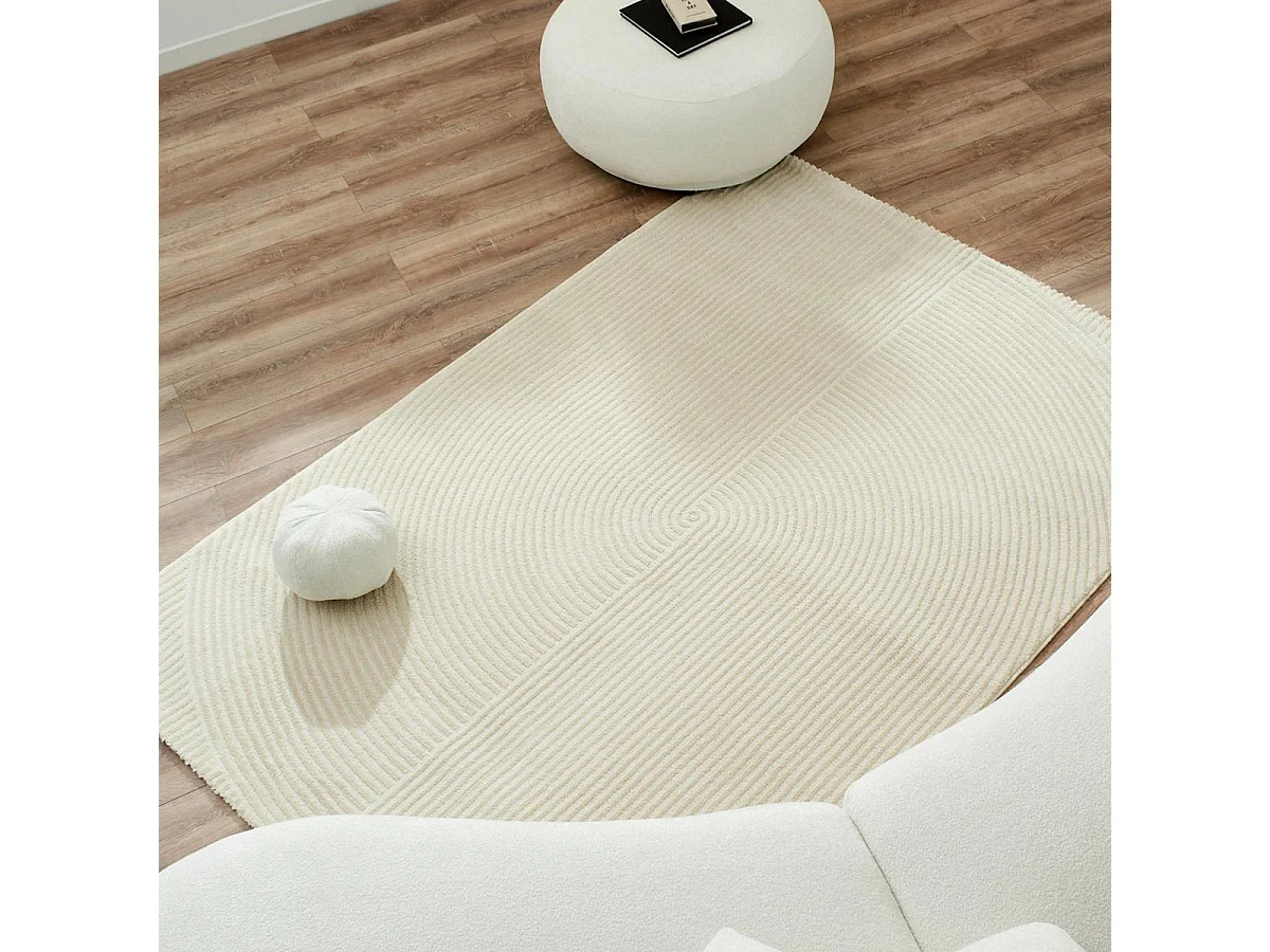 tapis grand salon 200x290 tissé crème rectangle motif géométrique CEROTI