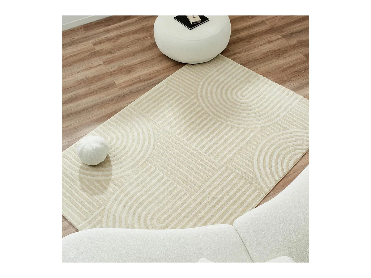 tapis salon 120x160 tissé crème rectangle motif géométrique CERABI
