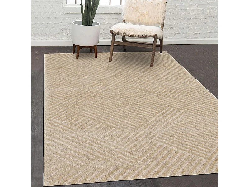 tapis chambre 80x150 tissé beige rectangle motif géométrique CEROTEO