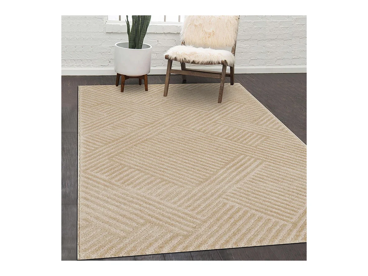 tapis chambre 80x150 tissé beige rectangle motif géométrique CEROTEO