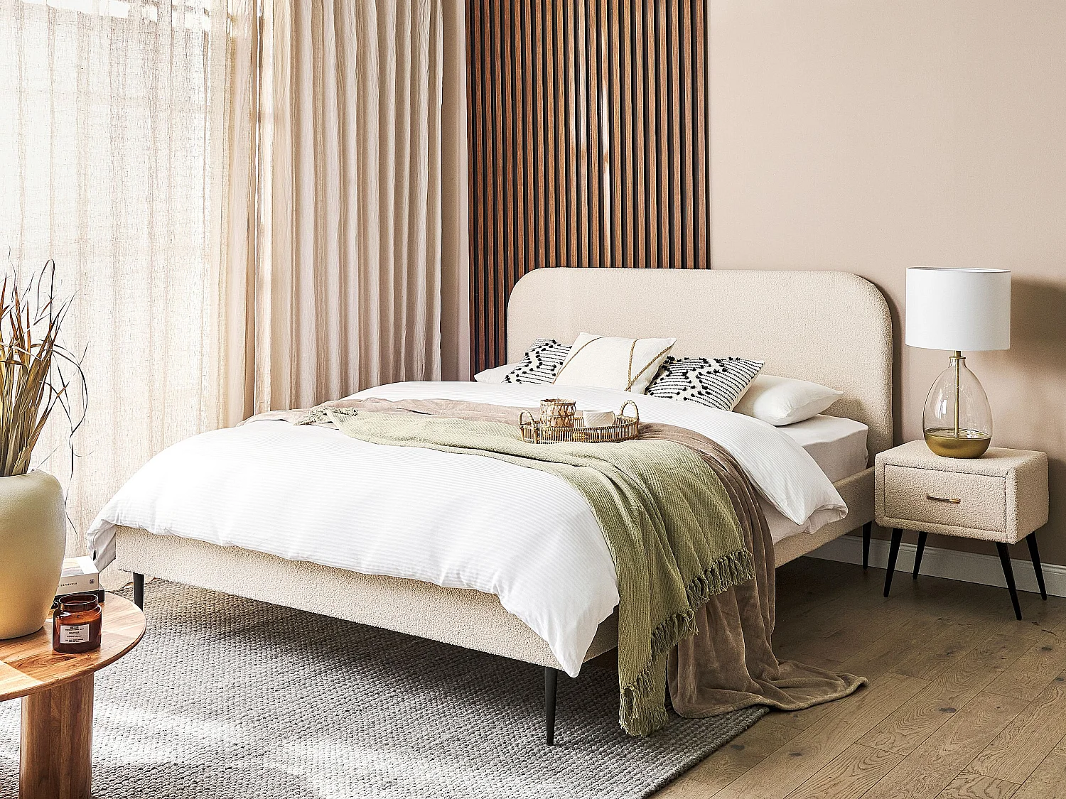 Lit avec sommier Bouclé FLAYAT 160 x 200 cm Beige clair