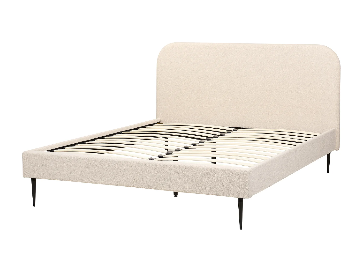 Polsterbett Bouclé beige mit Lattenrost 160 x 200 cm Metallfüße schwarz Flayat