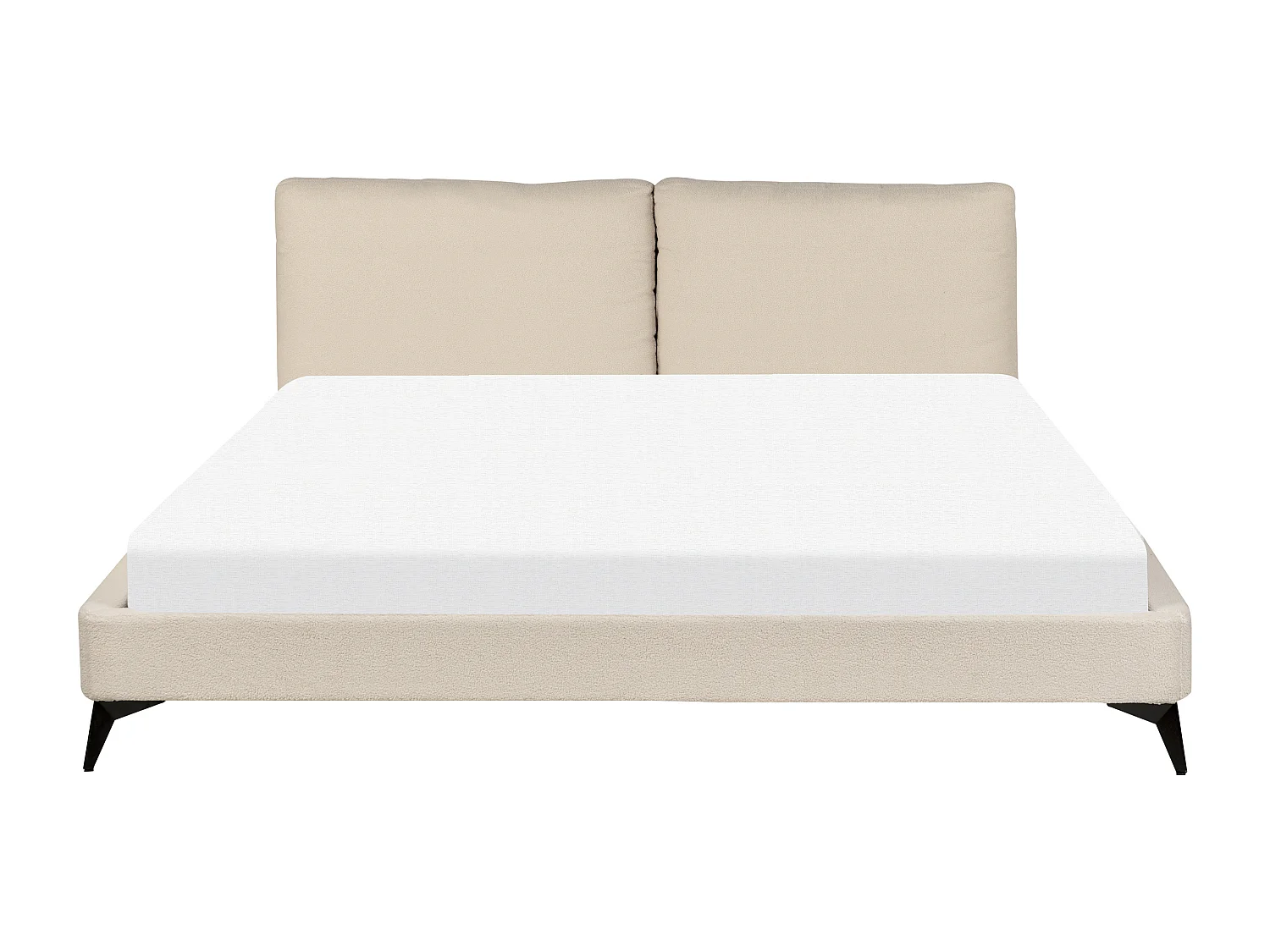 Polsterbett Bouclé beige Lattenrost 180 x 200 cm hohes Kopfteil Metallfüße Melle