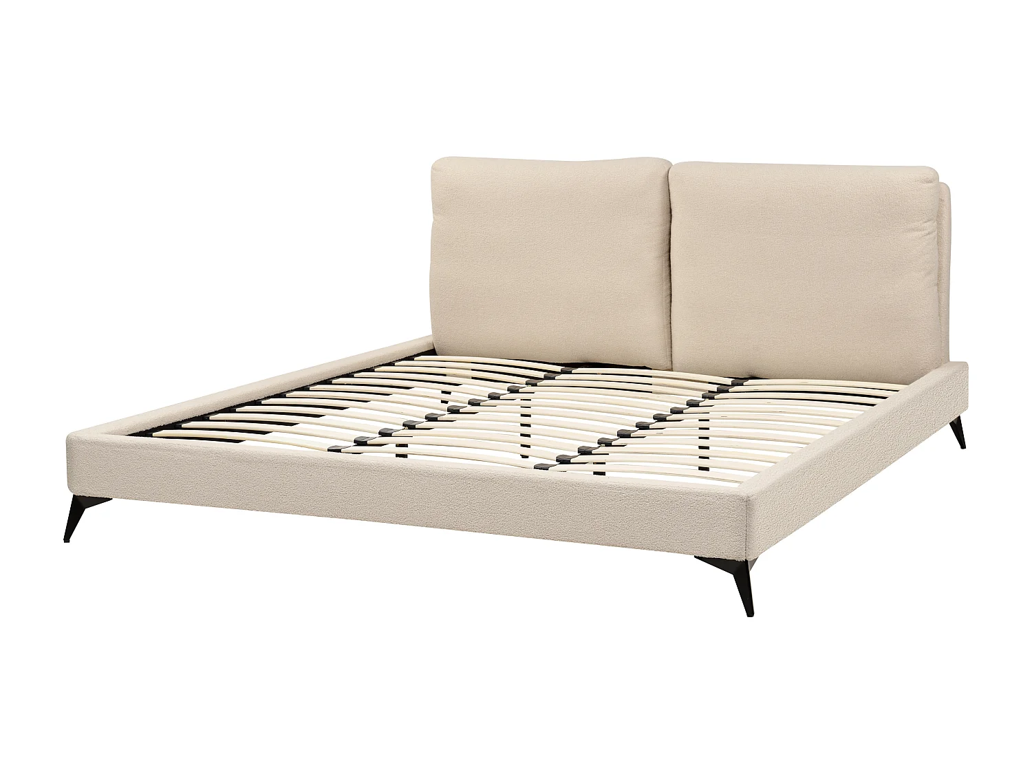 Polsterbett Bouclé beige Lattenrost 180 x 200 cm hohes Kopfteil Metallfüße Melle
