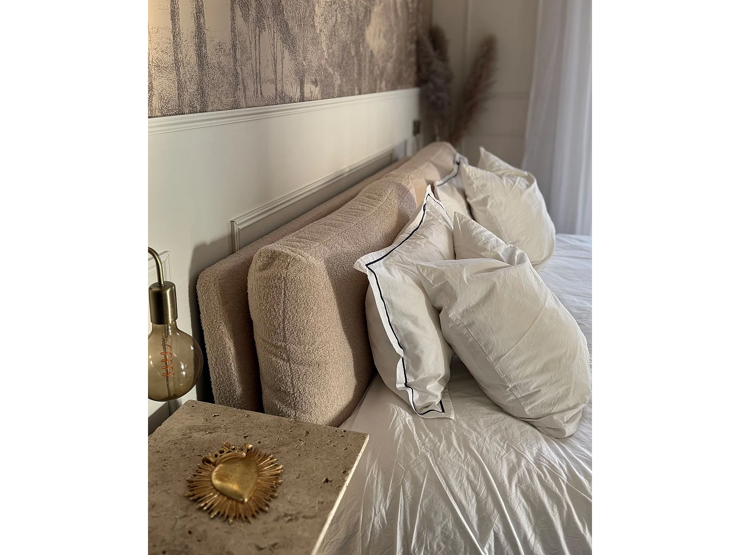 Letto Bouclé MELLE 180 x 200 cm Beige