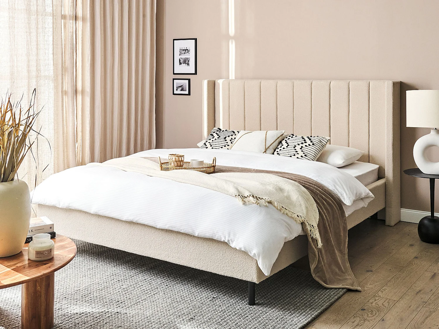 Bed Bouclé VILLETTE 160 x 200 cm Beige