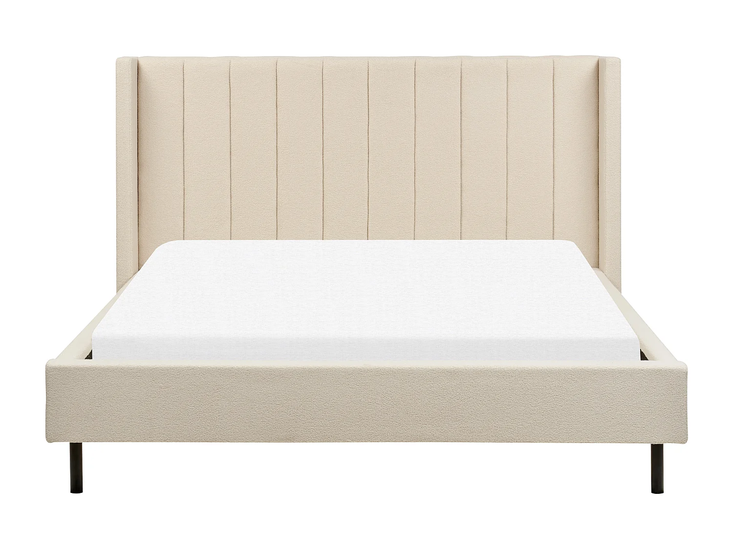 Polsterbett Bouclé beige Lattenrost 160x200 cm hohes Kopfteil gesteppt Villette