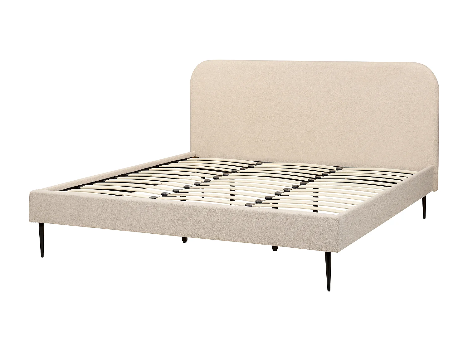 Polsterbett Bouclé beige mit Lattenrost 180 x 200 cm Metallfüße schwarz Flayat