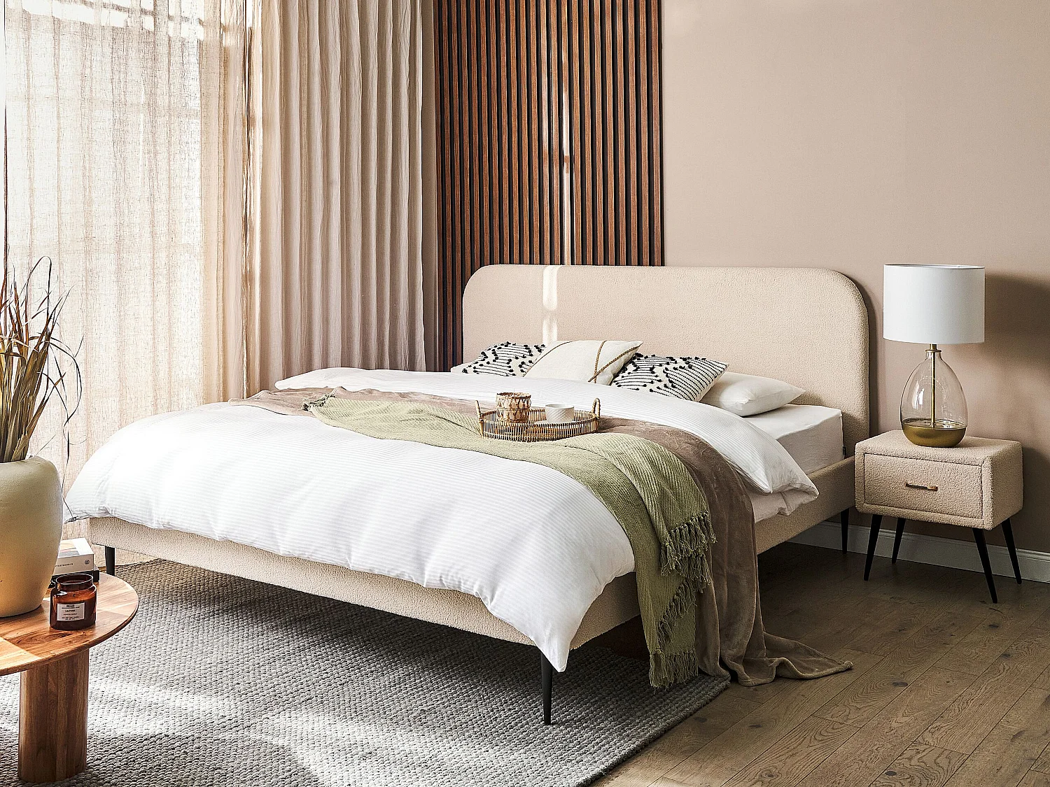 Lit avec sommier Bouclé FLAYAT 180 x 200 cm Beige clair