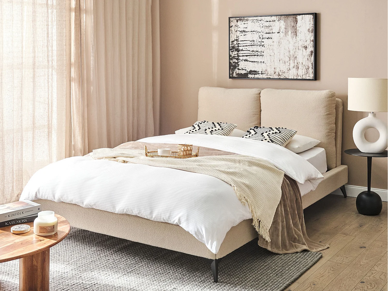 Bett mit Lattenrost Bouclé MELLE 140 x 200 cm Beige