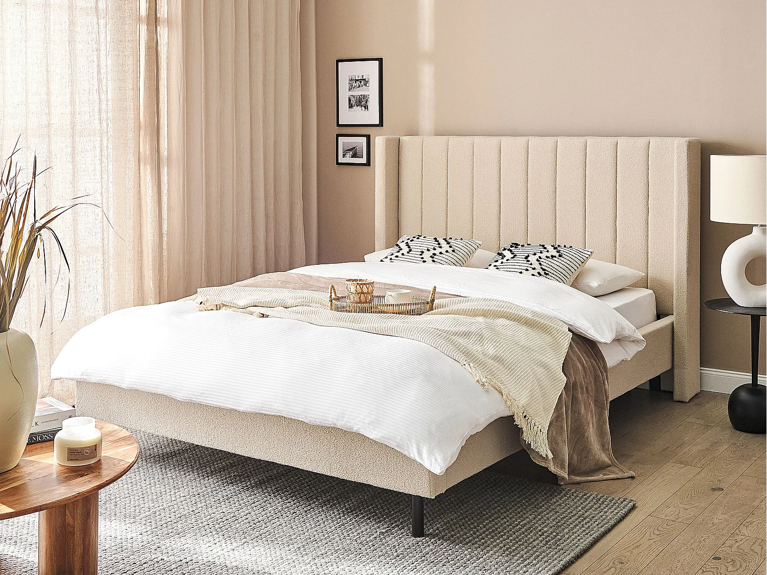 Bed Bouclé VILLETTE 140 x 200 cm Beige