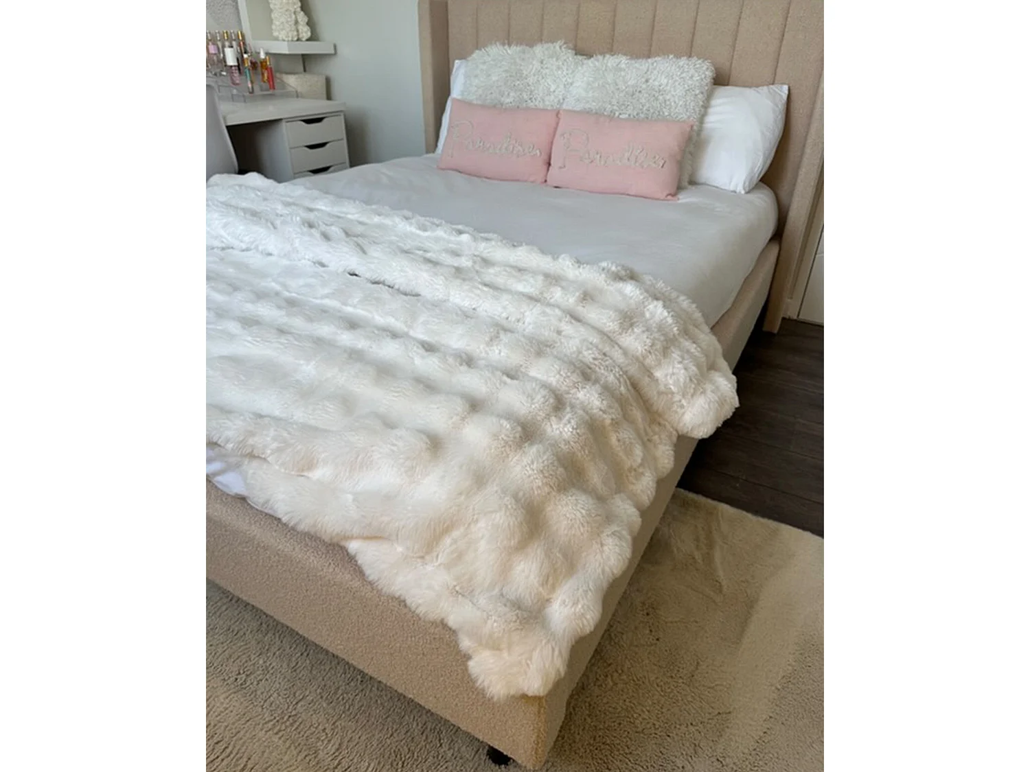 Lit avec sommier Bouclé VILLETTE 140 x 200 cm Beige
