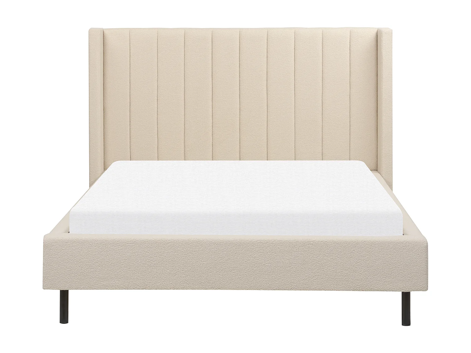 Polsterbett Bouclé beige Lattenrost 140x200 cm hohes Kopfteil gesteppt Villette