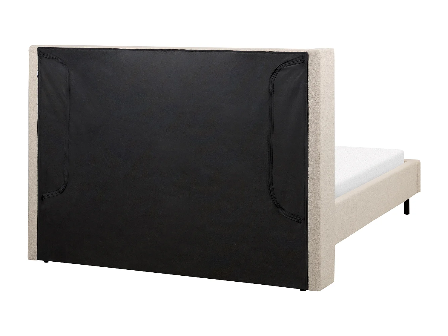 Polsterbett Bouclé beige Lattenrost 140x200 cm hohes Kopfteil gesteppt Villette