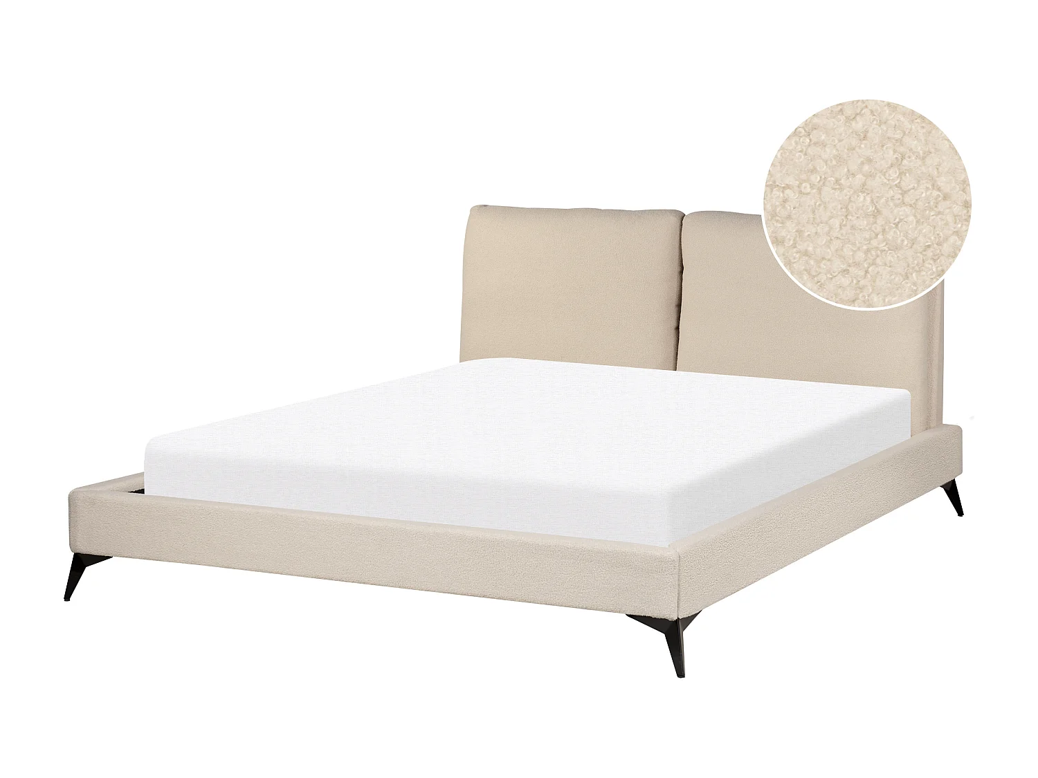 Polsterbett Bouclé beige Lattenrost 160 x 200 cm hohes Kopfteil Metallfüße Melle