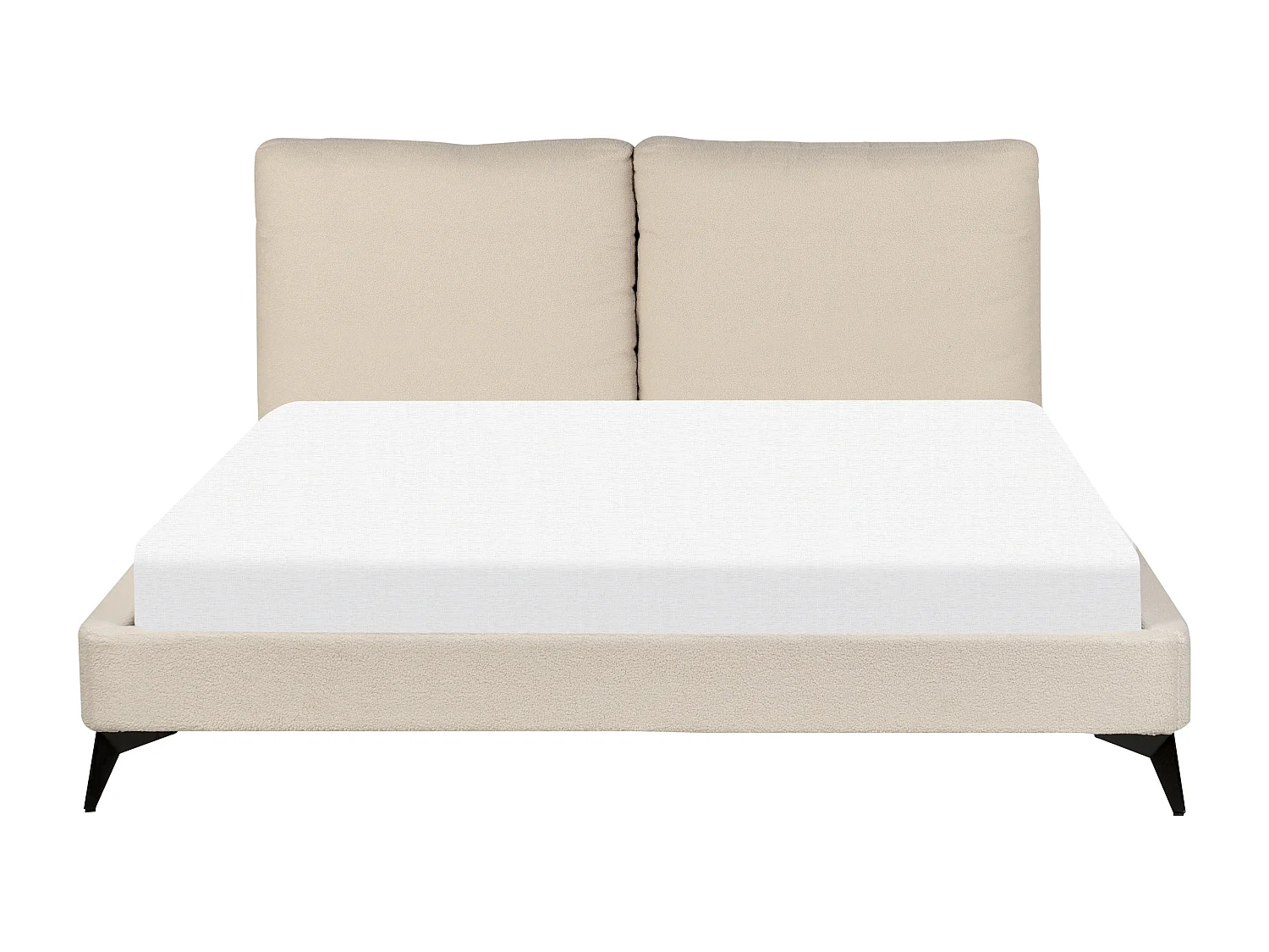 Polsterbett Bouclé beige Lattenrost 160 x 200 cm hohes Kopfteil Metallfüße Melle