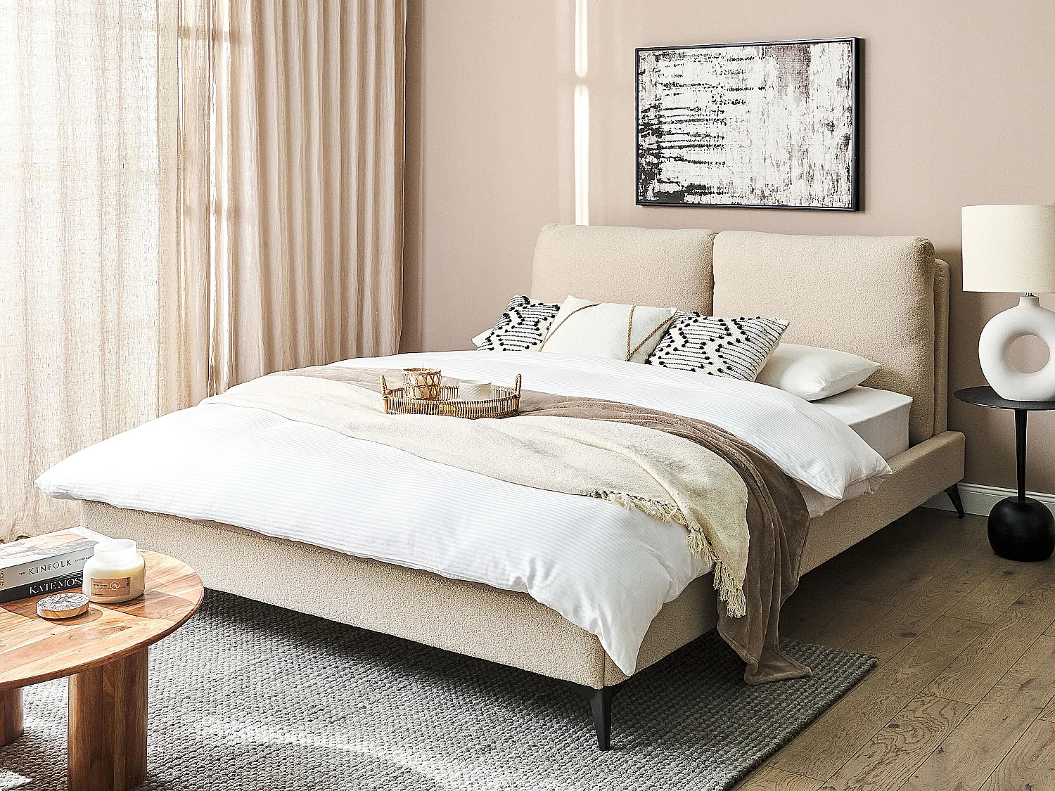 Lit avec sommier Bouclé MELLE 160 x 200 cm Beige