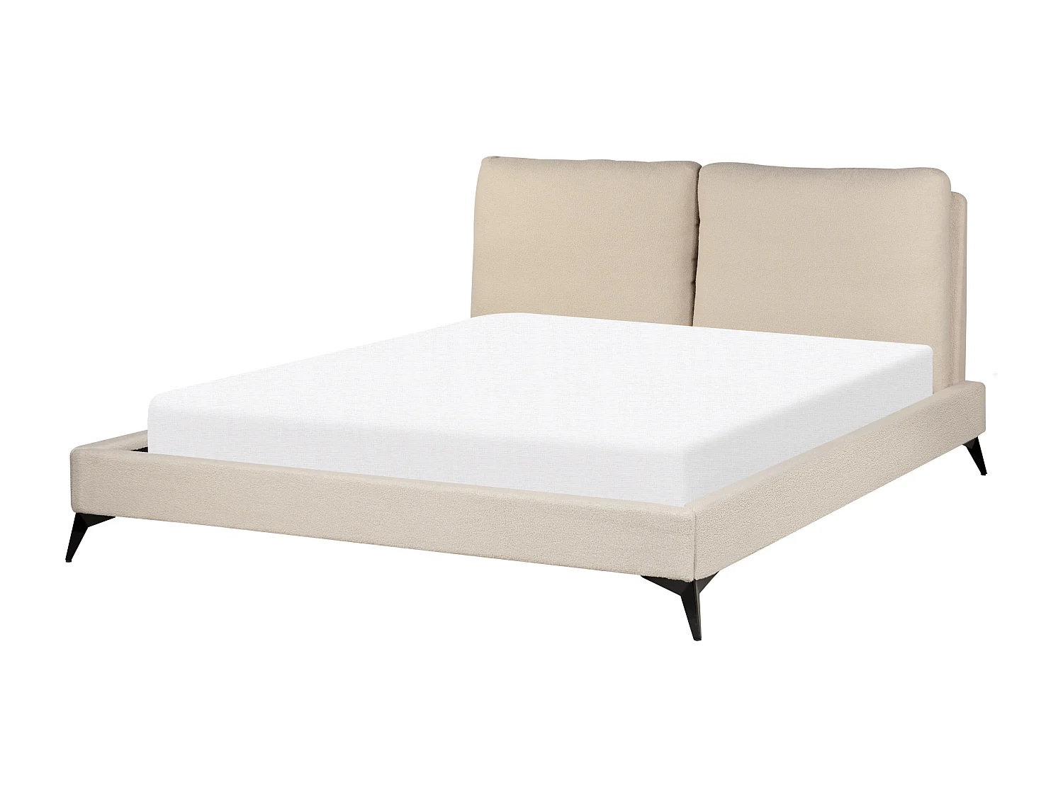Polsterbett Bouclé beige Lattenrost 160 x 200 cm hohes Kopfteil Metallfüße Melle