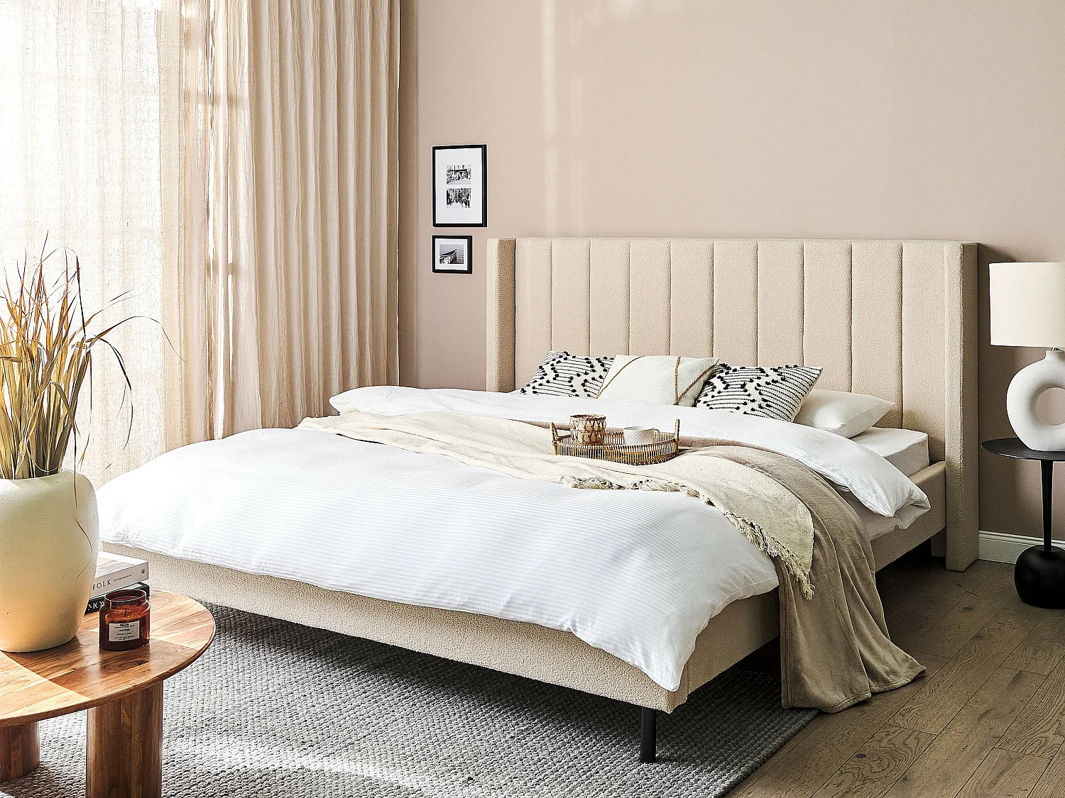 Lit avec sommier Bouclé VILLETTE 180 x 200 cm Beige
