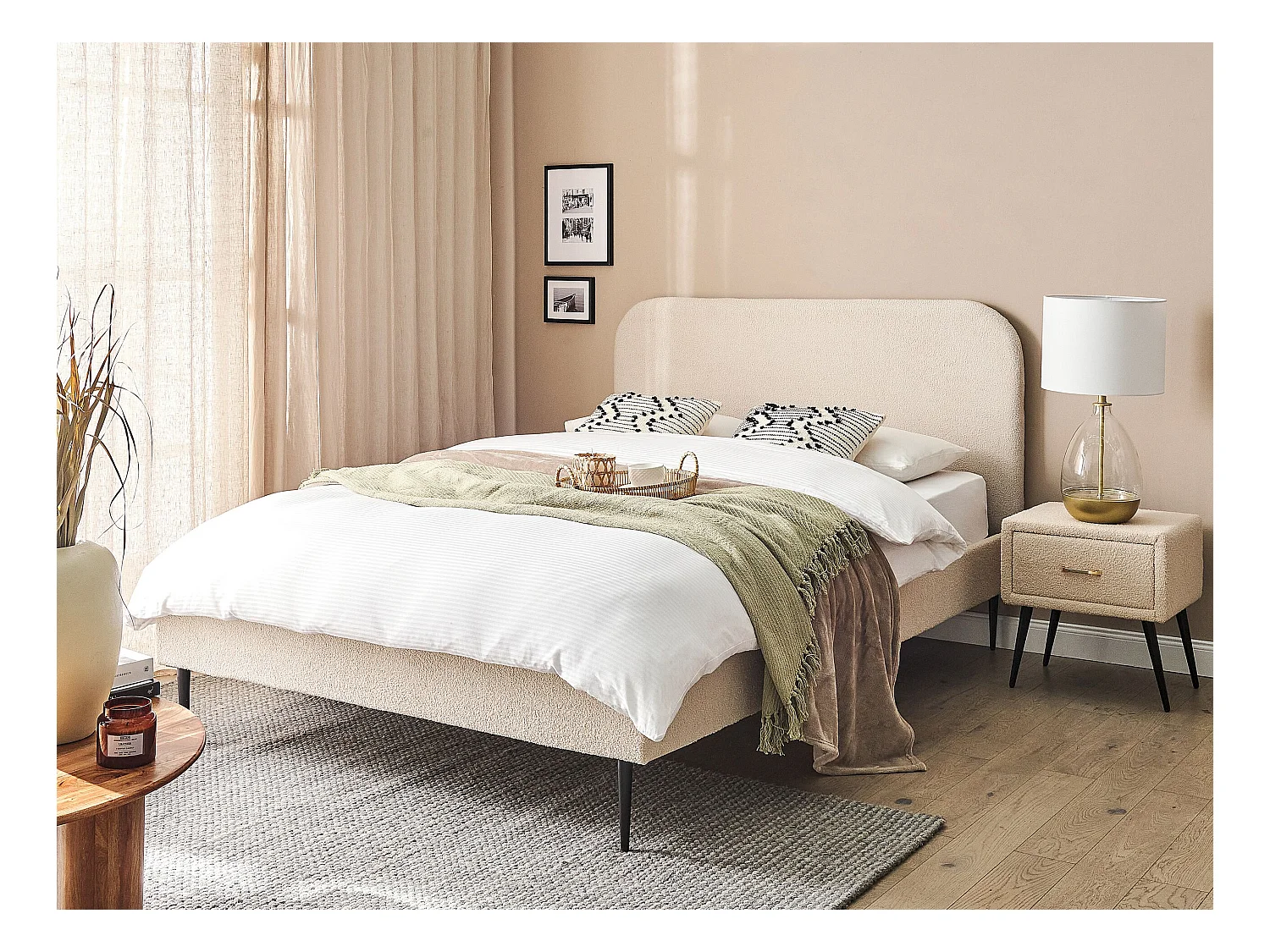 Lit avec sommier Bouclé FLAYAT 140 x 200 cm Beige clair
