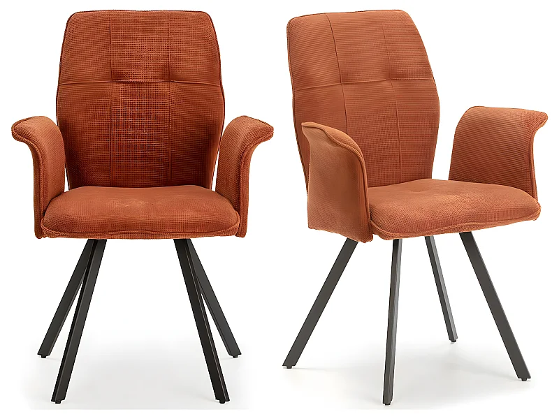 Lot de 2 fauteuils de table en tissu rouille - Alann