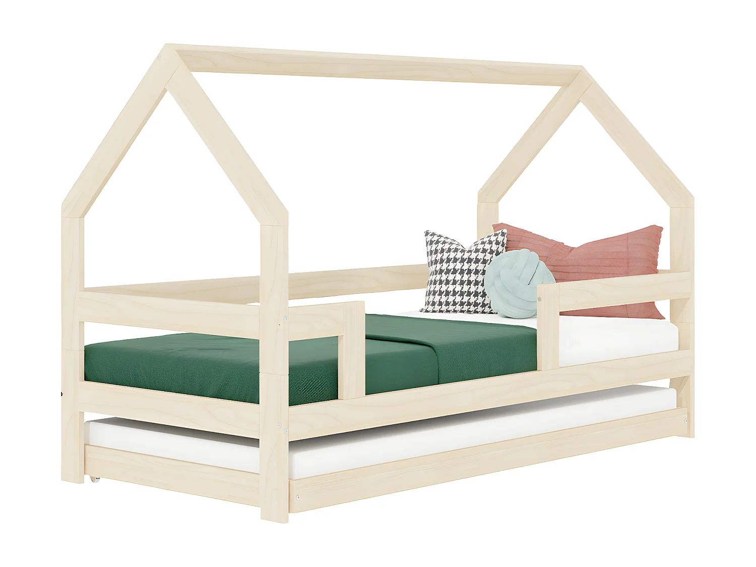 Lit cabane 90x190 sommier et lit tiroir inclus Safe - Bois