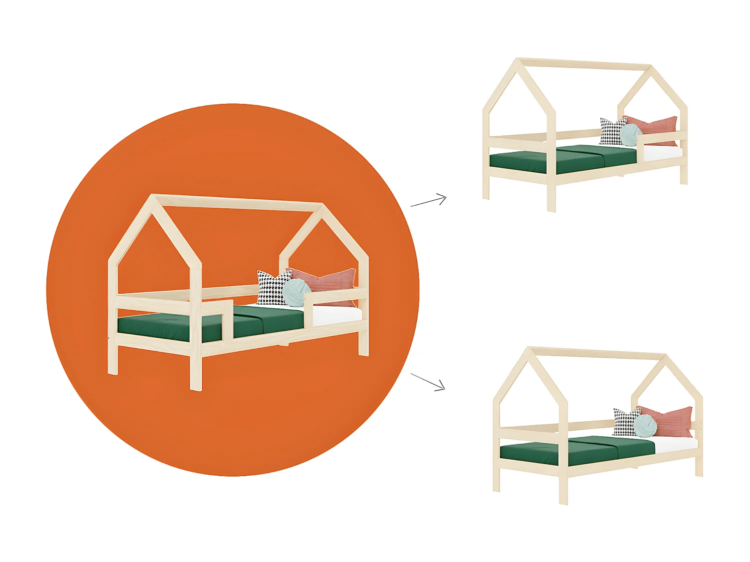 Lit cabane 90x190 sommier et lit tiroir inclus Safe - Bois