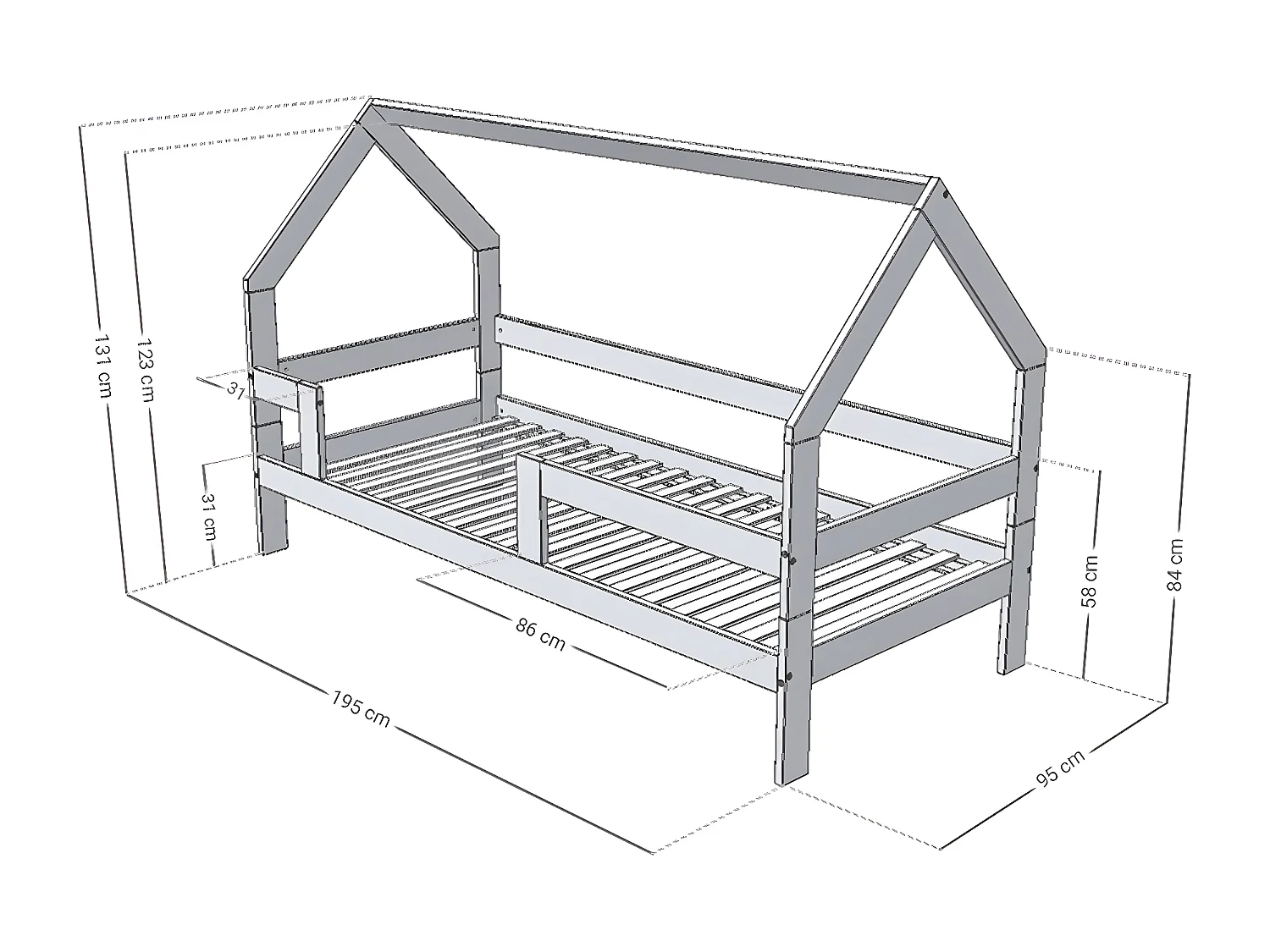 Lit cabane 90x190 sommier et lit tiroir inclus Safe - Bois