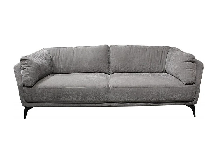 Canapé droit 3 places en tissu gris avec 2 coussins - YUMI