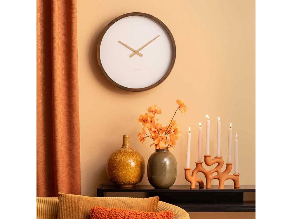 Reloj de pared Ancho - Madera oscura - Ø32,6cm