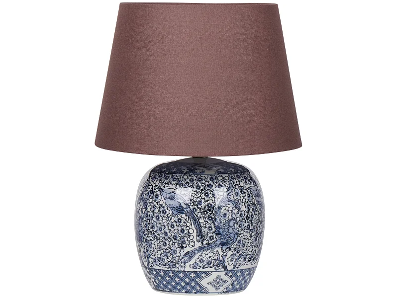 Tischlampe Porzellan blau / weiß Vasenform mit Stoffschirm braun Kegelform Neira