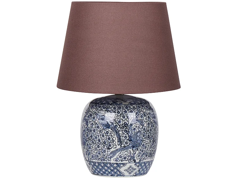 Tischlampe Porzellan blau / weiß Vasenform mit Stoffschirm braun Kegelform Neira