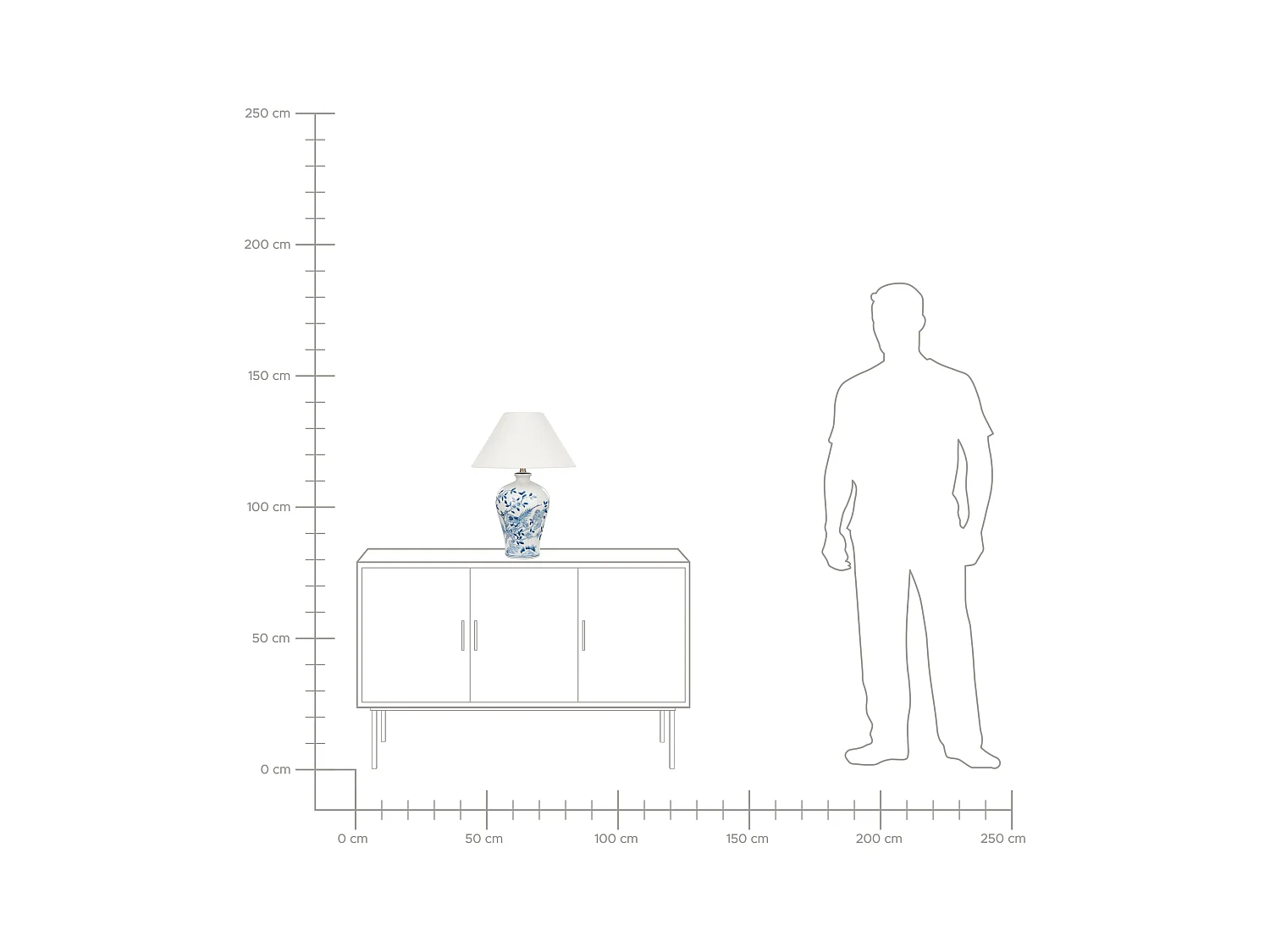 Tischlampe Porzellan blau / weiß Vasenform mit Stoffschirm Kegelform Magros