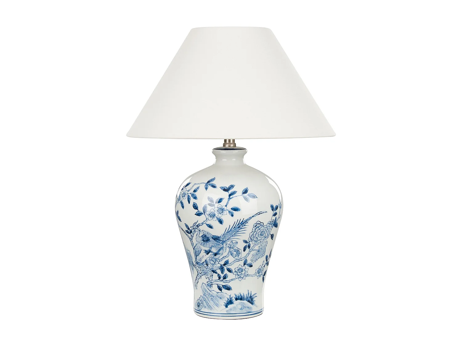 Tischlampe Porzellan blau / weiß Vasenform mit Stoffschirm Kegelform Magros