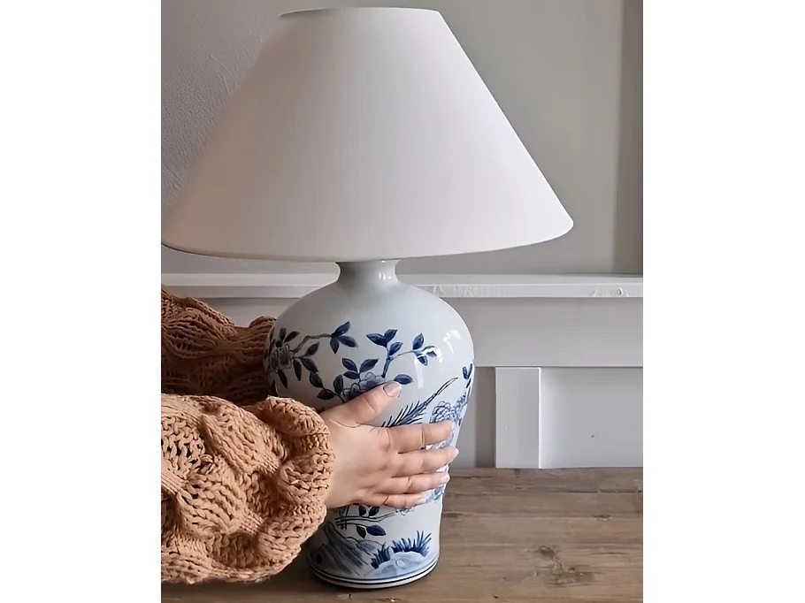 Lampe à poser MAGROS Porcelaine Blanc/bleu