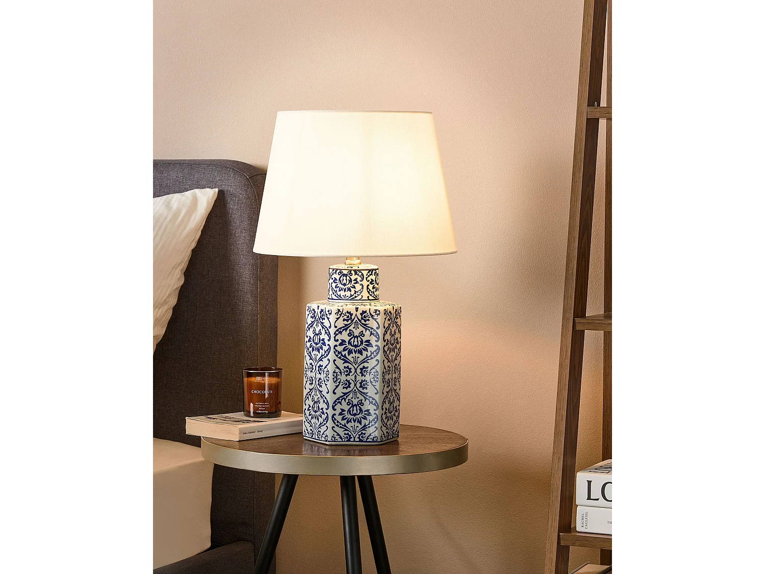 Tafellamp MARCELIN Porselein Wit/blauw