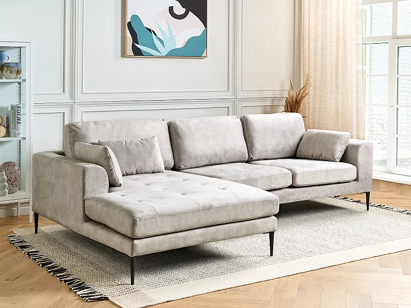 Canapé d'angle en velours gris clair FLAM