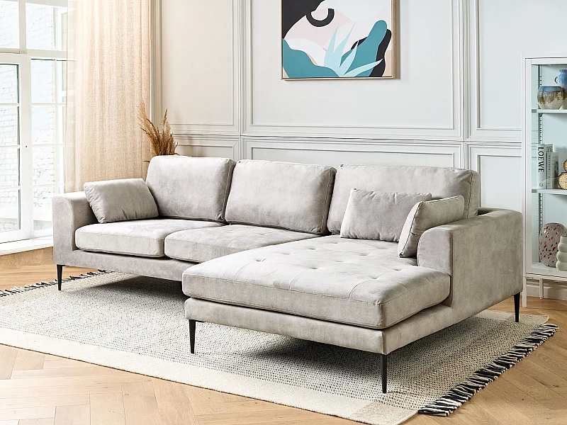 Ecksofa FLAM Samtstoff Grau 3-Sitzer linksseitig