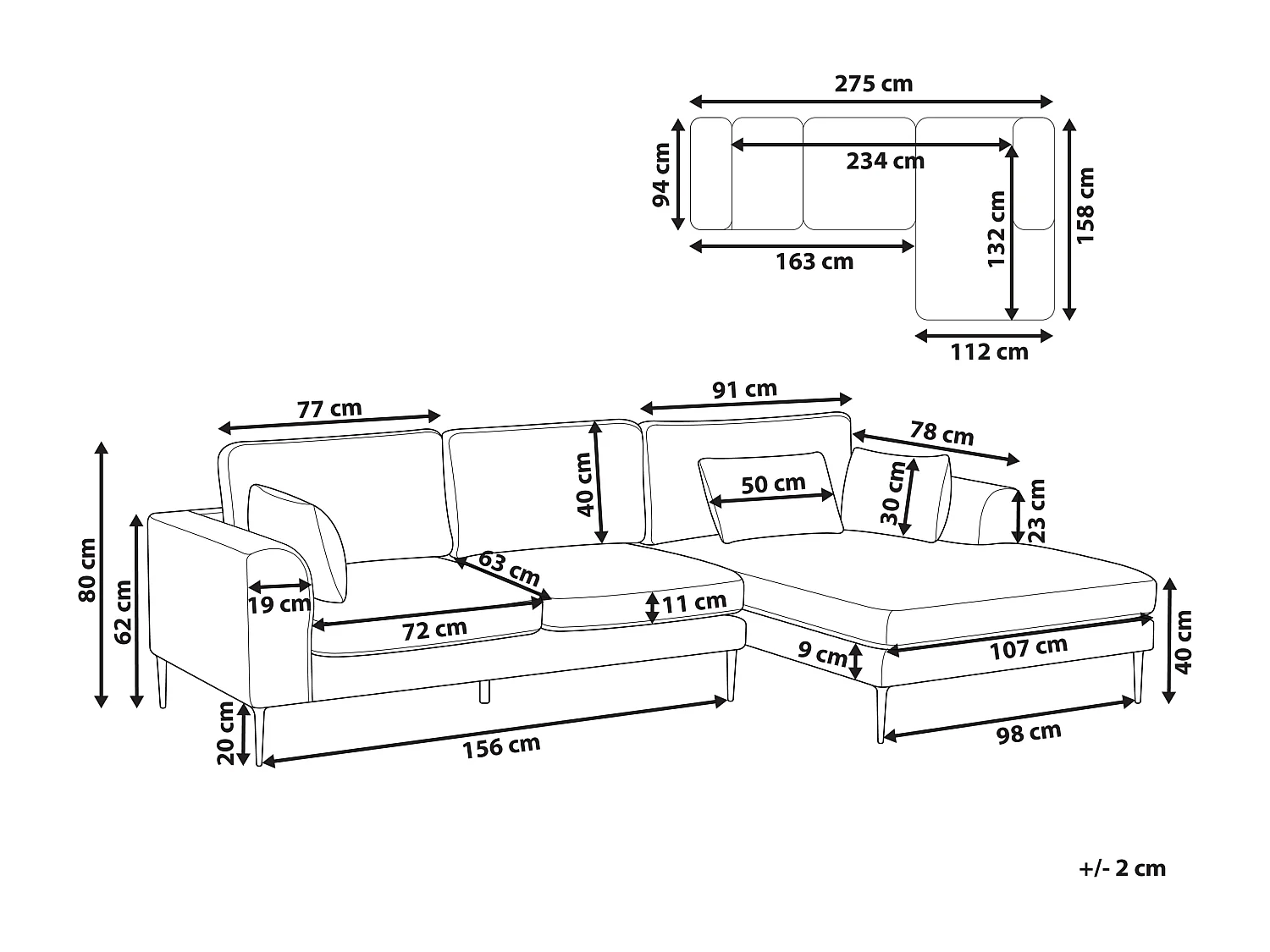 Ecksofa FLAM Samtstoff Grau 3-Sitzer linksseitig
