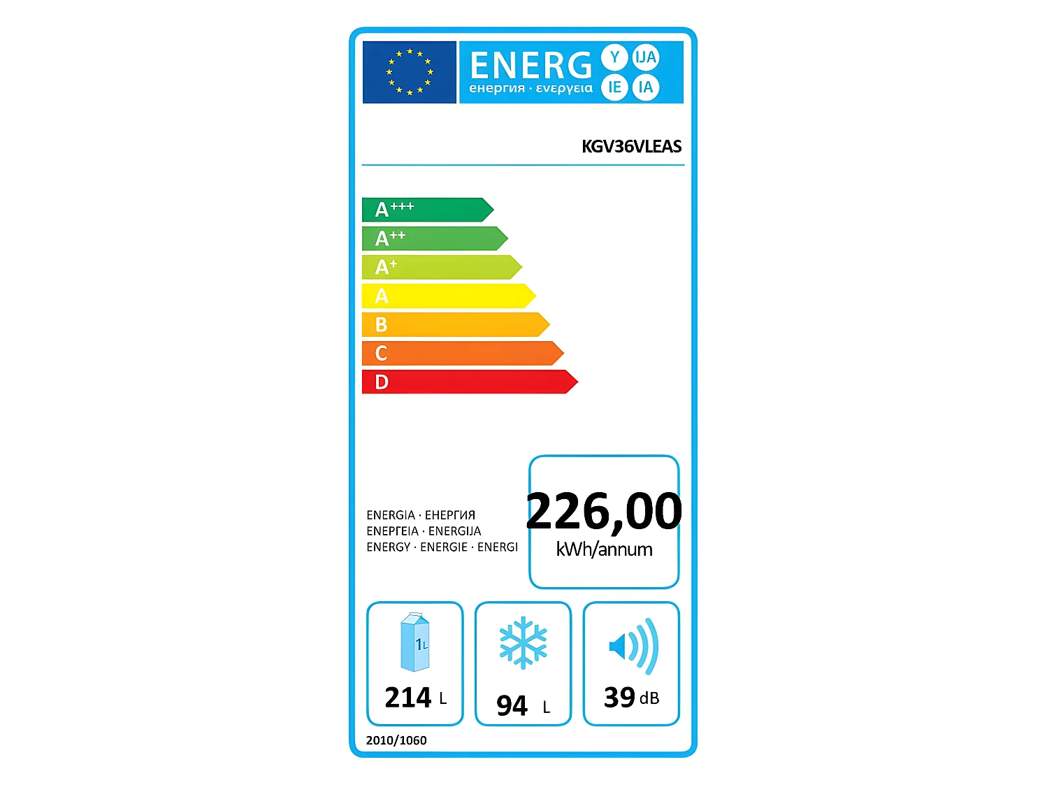 Réfrigérateurs combinés 350L Froid Statique BOSCH 60cm E, KGV 36 VLEAS