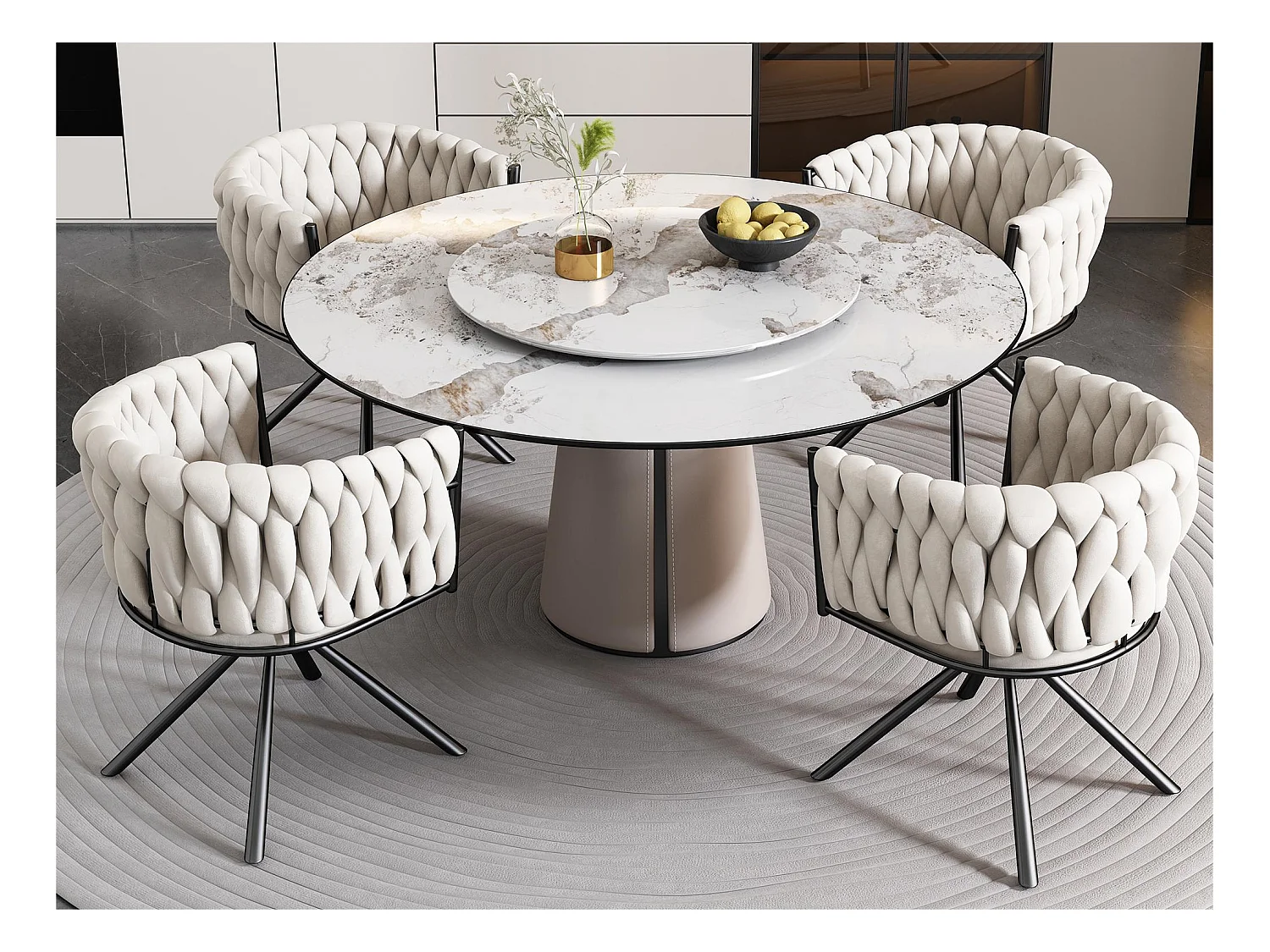 Set van 4 Fluwelen draaistoelen met armleuningen - metalen poten - Beige