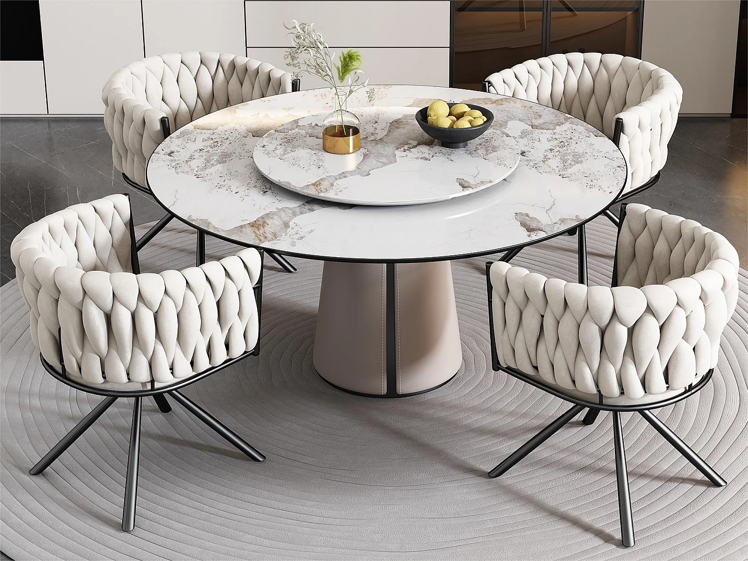 Lot de 4 Chaises pivotantes en velours avec accoudoirs - pieds en métal - Beige