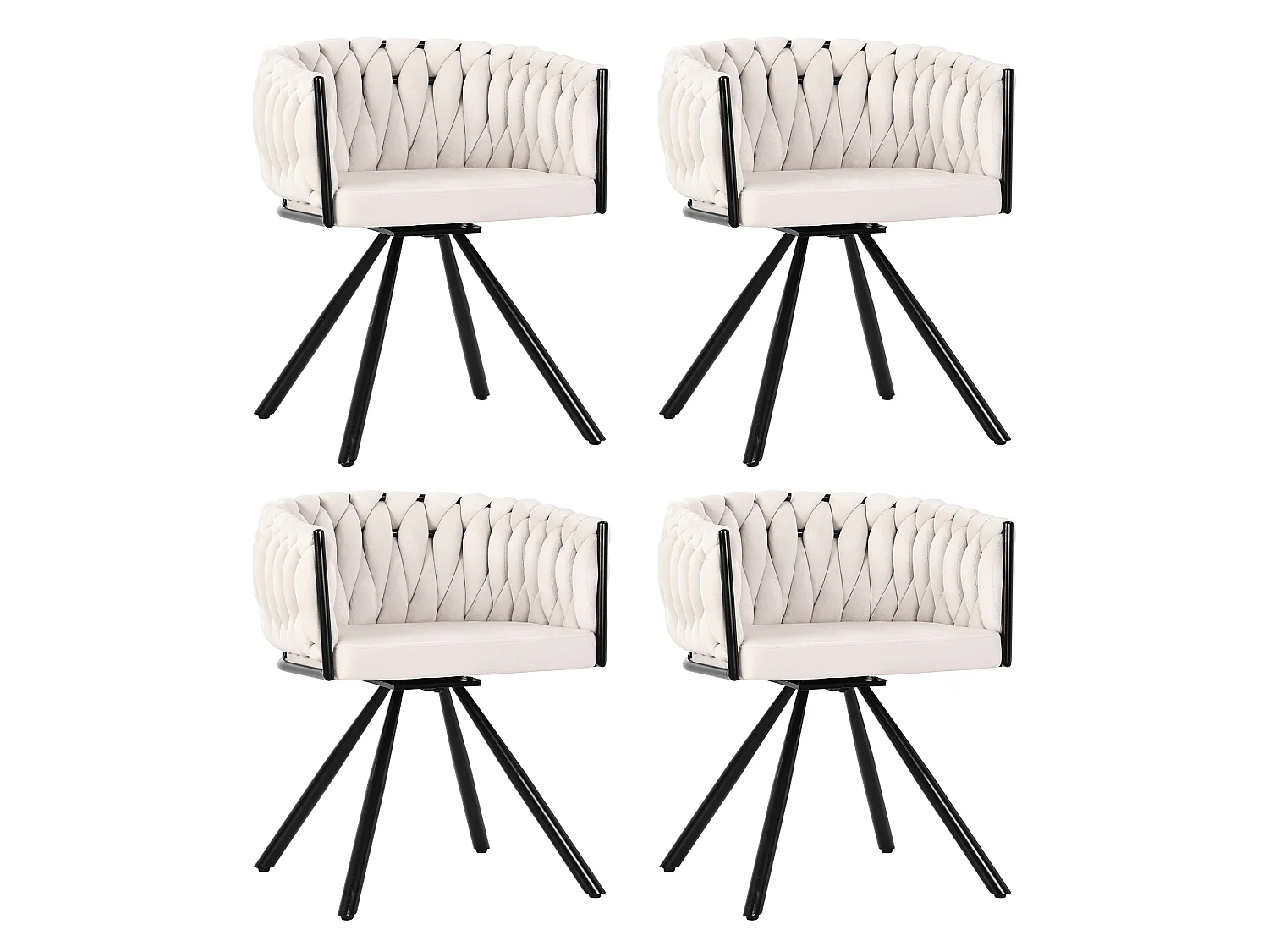 Set van 4 Fluwelen draaistoelen met armleuningen - metalen poten - Beige