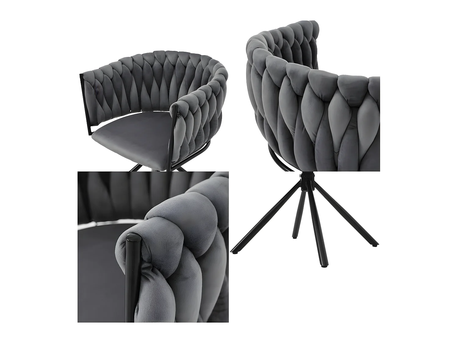 Set di 4 sedie girevoli in velluto con braccioli - gambe in metallo - Grigio