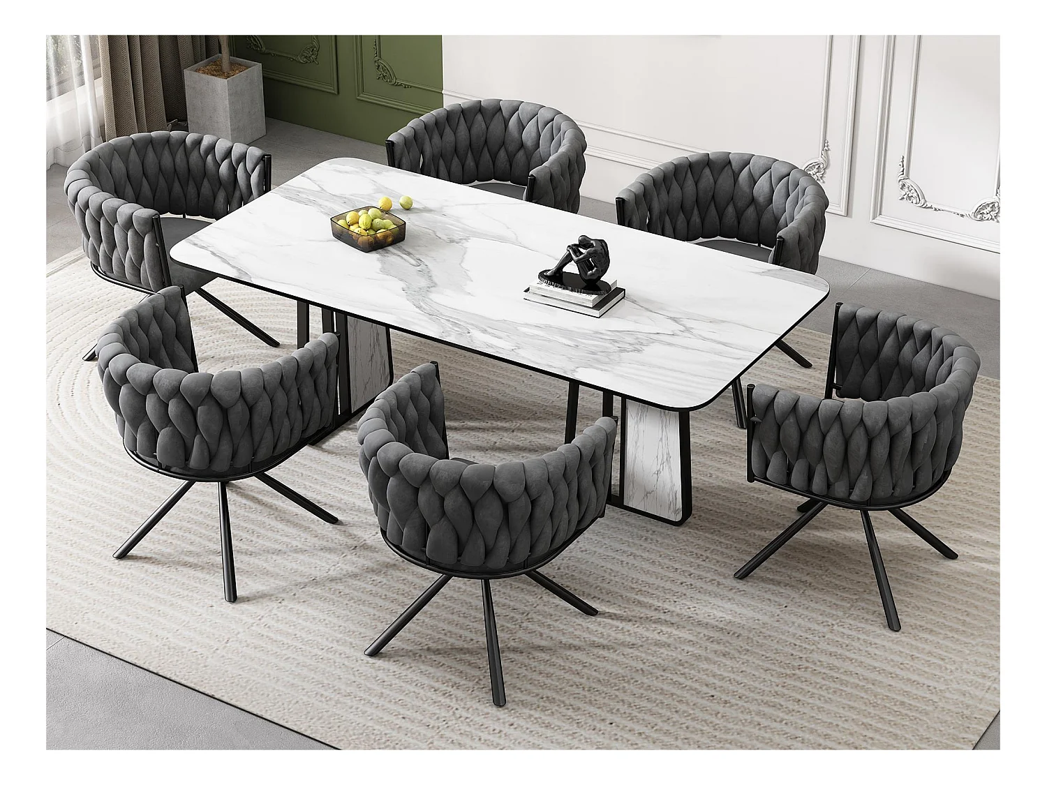 Lot de 6 Chaises pivotantes en velours avec accoudoirs - pieds en métal - Gris